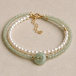 Green Jade Donut Bracelet with Fine Pearl and Jade Strands - 图片 5