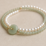 Green Jade Donut Bracelet with Fine Pearl and Jade Strands - 图片 6