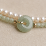 Green Jade Donut Bracelet with Fine Pearl and Jade Strands - 图片 8