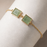 Double Square Green Jade Bracelet in Gold-Plated Brass - 图片 3
