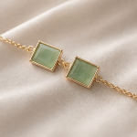 Double Square Green Jade Bracelet in Gold-Plated Brass - 图片 5