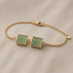 Double Square Green Jade Bracelet in Gold-Plated Brass - 图片 6