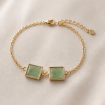 Double Square Green Jade Bracelet in Gold-Plated Brass