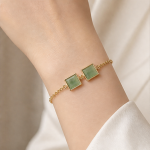 Double Square Green Jade Bracelet in Gold-Plated Brass - 图片 4