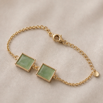 Double Square Green Jade Bracelet in Gold-Plated Brass - 图片 7