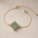Square Green Jade Bracelet with Cubic Zirconia Accent in Gold Tone