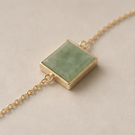 Square Green Jade Bracelet with Cubic Zirconia Accent in Gold Tone - Image 3