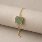 Square Green Jade Bracelet with Cubic Zirconia Accent in Gold Tone - Image 4