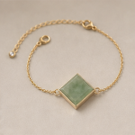 Square Green Jade Bracelet with Cubic Zirconia Accent in Gold Tone - Image 5