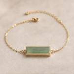 Green Jade Bar Bracelet in Gold-Plated Brass