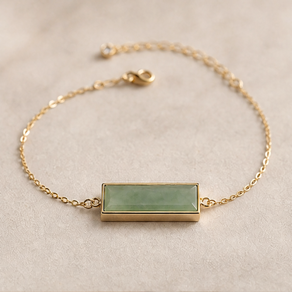 1786598901_16da2251-1 Green Jade Bar Bracelet in Gold-Plated Brass - 图片 1