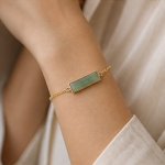 Green Jade Bar Bracelet in Gold-Plated Brass - 图片 5