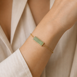 Green Jade Bar Bracelet in Gold-Plated Brass - 图片 2