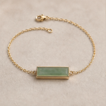 Green Jade Bar Bracelet in Gold-Plated Brass - 图片 7