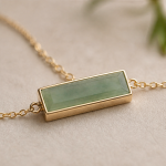 Green Jade Bar Bracelet in Gold-Plated Brass - 图片 8