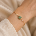 Petite Square Green Jade Bracelet with Cubic Zirconia Chain Stations - 图片 2