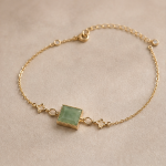 Petite Square Green Jade Bracelet with Cubic Zirconia Chain Stations
