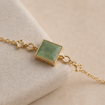 Petite Square Green Jade Bracelet with Cubic Zirconia Chain Stations - 图片 3