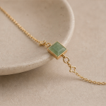 Petite Square Green Jade Bracelet with Cubic Zirconia Chain Stations - 图片 5