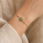 Petite Square Green Jade Bracelet with Cubic Zirconia Chain Stations - 图片 4