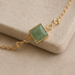 Petite Square Green Jade Bracelet with Cubic Zirconia Chain Stations - 图片 6
