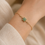 Petite Square Green Jade Bracelet with Cubic Zirconia Chain Stations - 图片 7
