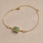 Petite Square Green Jade Bracelet with Cubic Zirconia Chain Stations - 图片 8