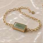 Green Jade Bar Bracelet on Oval Link Chain in Gold Tone - Image 6