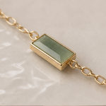 Green Jade Bar Bracelet on Oval Link Chain in Gold Tone - Image 8