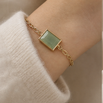 Green Jade Bar Bracelet on Oval Link Chain in Gold Tone - Image 4