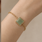 Green Jade Bar Bracelet on Oval Link Chain in Gold Tone - Image 7