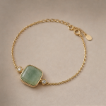 Cushion Green Jade Bracelet with Cubic Zirconia Sides in Gold Tone