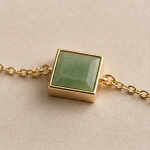 Square Green Jade Bracelet with Bezel-Set Cubic Zirconia Stations - 图片 3