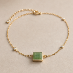 Square Green Jade Bracelet with Bezel-Set Cubic Zirconia Stations - 图片 4
