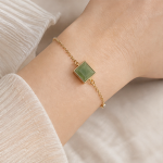 Square Green Jade Bracelet with Bezel-Set Cubic Zirconia Stations - 图片 5
