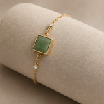 Square Green Jade Bracelet with Bezel-Set Cubic Zirconia Stations - 图片 6