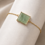 Large Square Green Jade Bracelet in Gold-Plated Brass - 图片 2