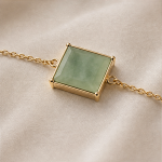 Large Square Green Jade Bracelet in Gold-Plated Brass - 图片 4