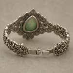 Pear-Shaped Green Jade Bracelet in Antiqued Silver Filigree - 图片 7