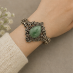 Pear-Shaped Green Jade Bracelet in Antiqued Silver Filigree - 图片 5