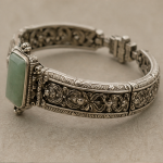 Emerald-Cut Green Jade Panel Bracelet in Antiqued Silver - 图片 4