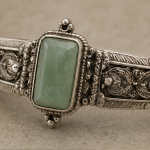 Emerald-Cut Green Jade Panel Bracelet in Antiqued Silver - 图片 5