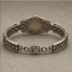 Large Oval Green Jade Bracelet in Antiqued Silver Filigree - 图片 5