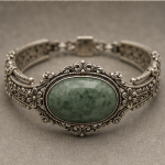 Large Oval Green Jade Bracelet in Antiqued Silver Filigree - 图片 8