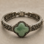 Quatrefoil Green Jade Bracelet in Antiqued Silver