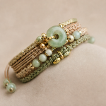 Woven Cord Bracelet with Green Jade Donut and Gold Beads - Image 6