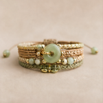Woven Cord Bracelet with Green Jade Donut and Gold Beads - Image 7