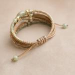 Woven Cord Bracelet with Green Jade Donut and Gold Beads - Image 3