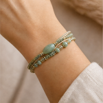 Ivory Cord Wrap Bracelet with Oval Green Jade Bead - Image 4
