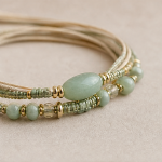Ivory Cord Wrap Bracelet with Oval Green Jade Bead - Image 5